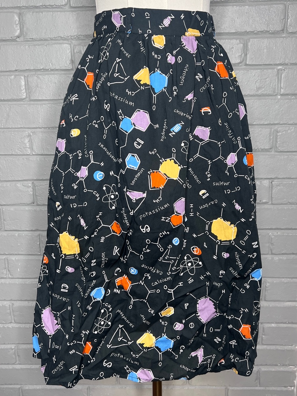 Modcloth Black Midi Skirt with Multicolor Science Chemical Print Size Large